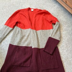 Orange, Gray, and Burgundy Cardigan